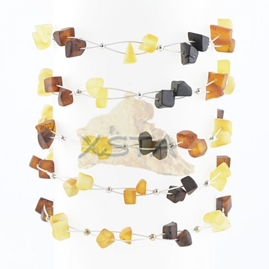 Raw mix amber beads bracelet with wire